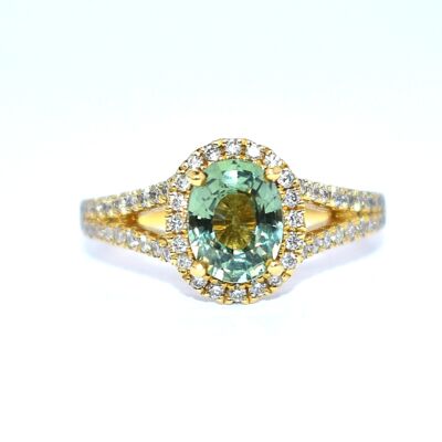 Green Sapphire and Diamond 18ct Ring