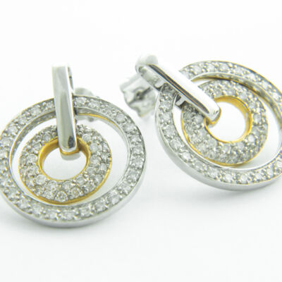 18ct White And Yellow Gold 2 Circles Diamond Earrings