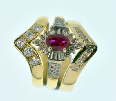 18ct Ruby and Diamond Fitted Ring Set