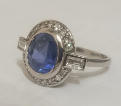 Platinum Sapphire and Diamond Ring
