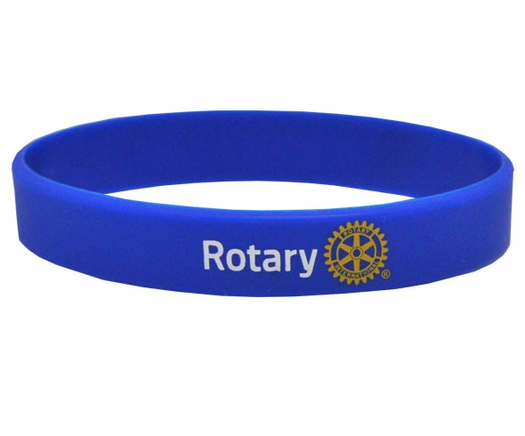 Printed Rotary on blue silicone wristband