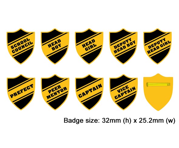 Shield school badges, Black enamel gold plated