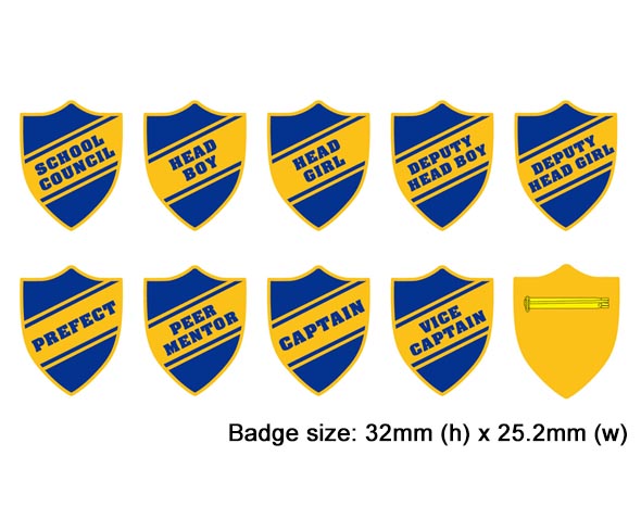 Shield school badges, Blue enamel gold plated