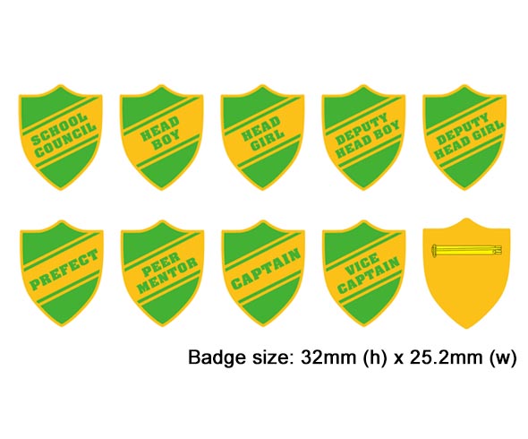 Shield school badges, Green enamel gold plated