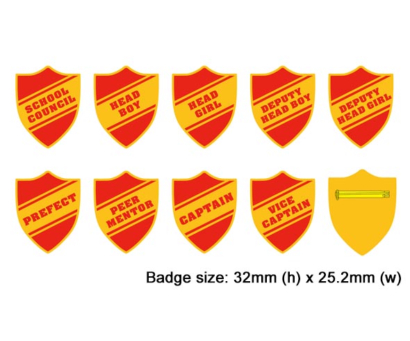 Shield school badges, red enamel gold plated
