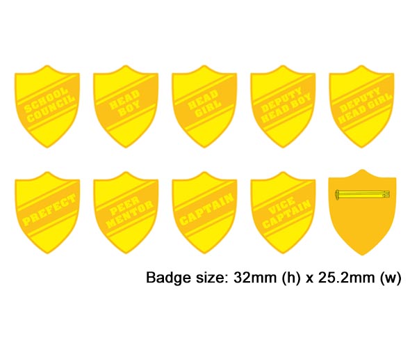 Shield school badges, Yellow enamel gold plated