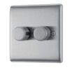 NBS82 Brushed Steel 2 Gang 2 Way Push Dimmer Trailing Edge