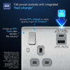 NBS22UAC30G Brushed Steel 2 Gang Switched Socket 30 Watt USB A & C Charger