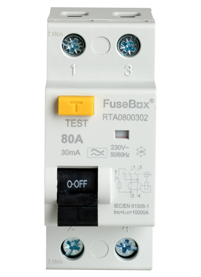 Fusebox RTA800302 80A Type A RCD 2 Pole peclights