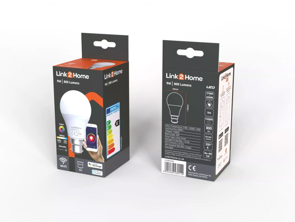 Link2Home Smart WiFi Bulb BC/B22 with RGBW & Alexa and Google Voice Control