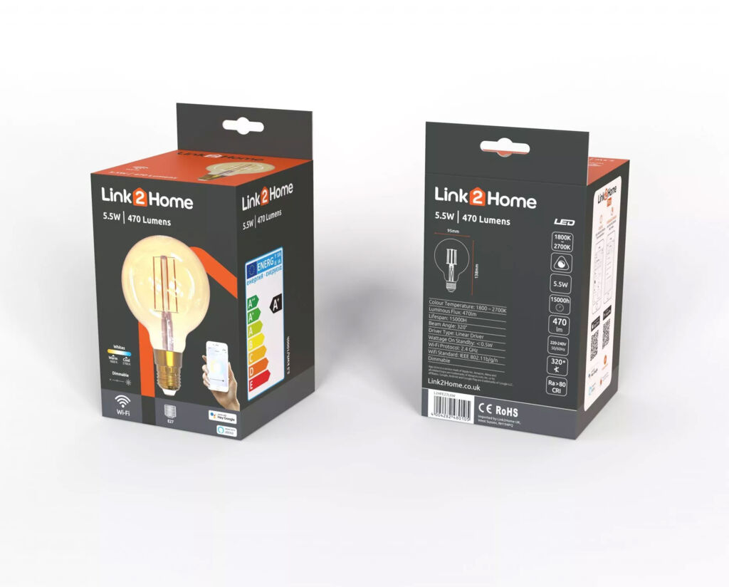 Link2Home Smart WiFi Balloon Filament Bulb ES/E27 with Alexa and Google Voice Control