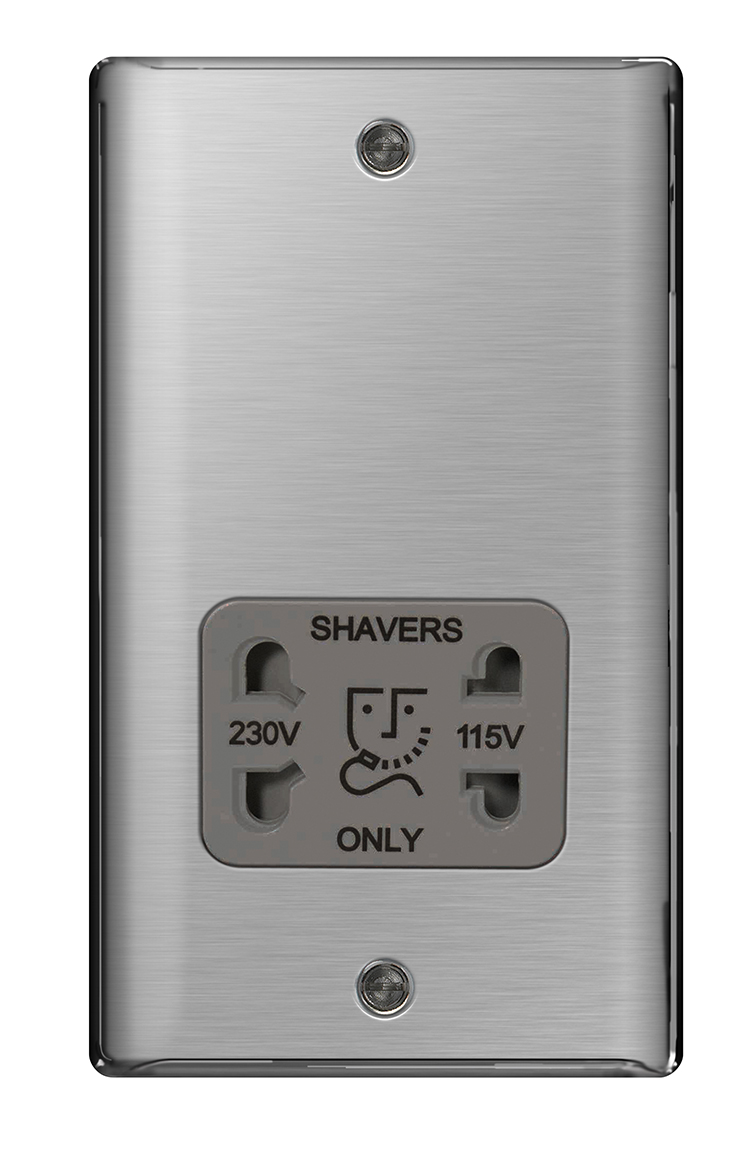BG Nexus Metal NBS20G Brushed Steel Shaver Socket 115/230V Grey Trim