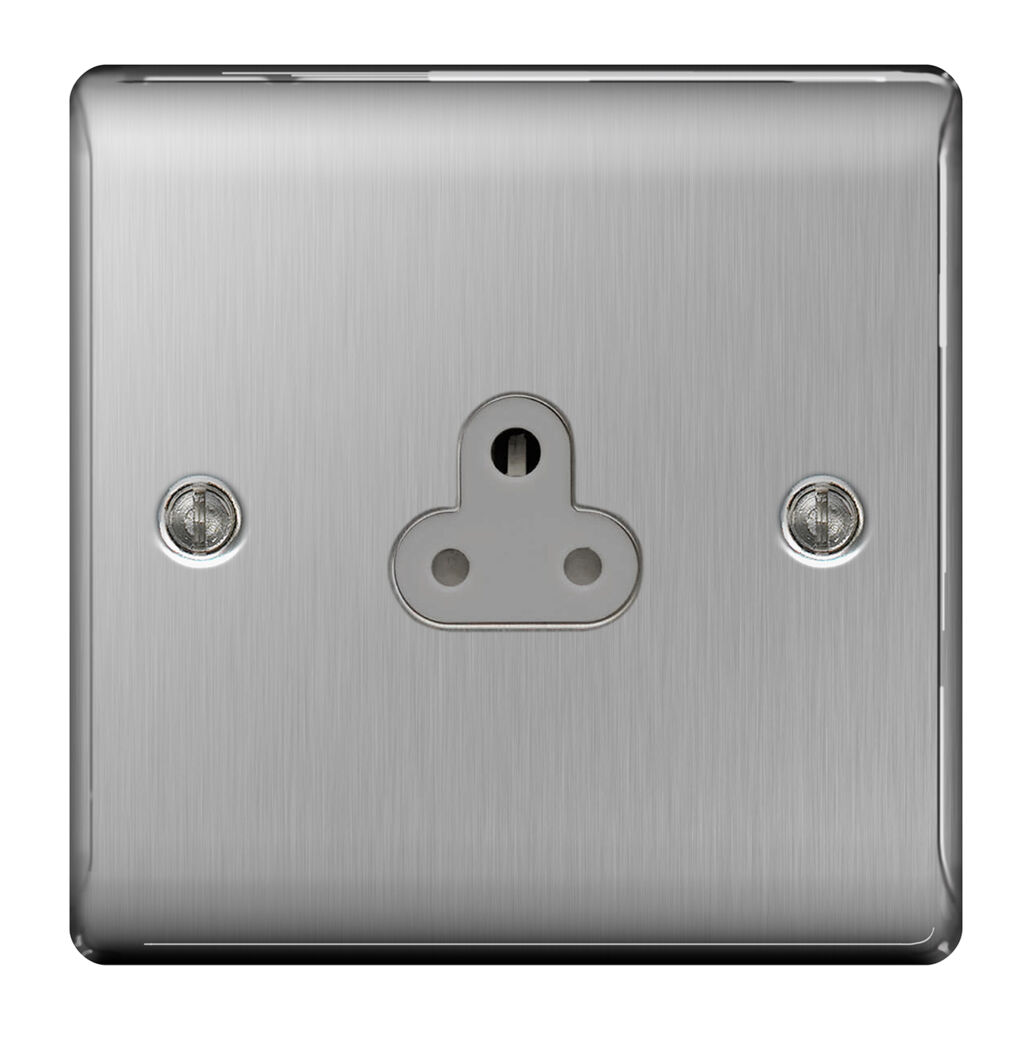 BG Nexus Metal NBS28G Brushed Steel 5A Unswitched Round Pin Socket