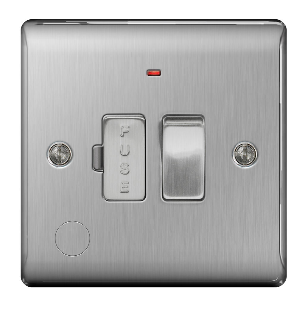 BG Nexus Metal NBS53 Brushed Steel 13A Switched Fused Connection with Neon and Flex Outlet