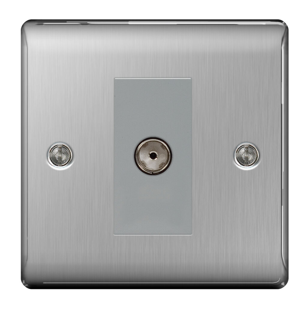 NBS62 Brushed Steel Isolated 1 Gang Co-axial Socket