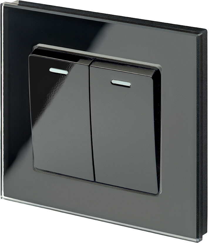 Retrotouch 00218 Retractive/Pulse Light Switch 2 Gang Black PG