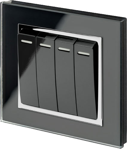 Retrotouch 00257 Retractive/Pulse Light Switch 4 Gang Black CT
