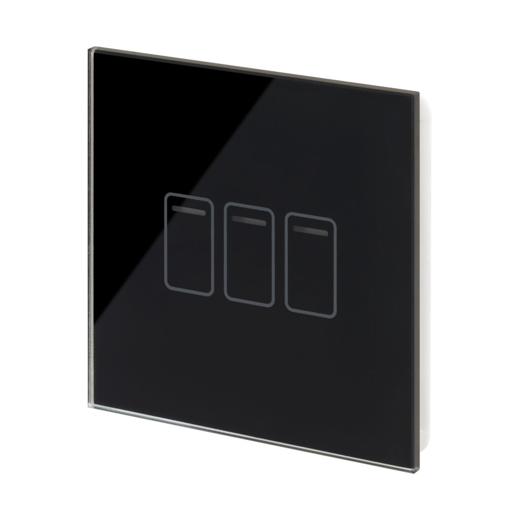 01410 3 Gang 1 Way Touch Switch Black Glass