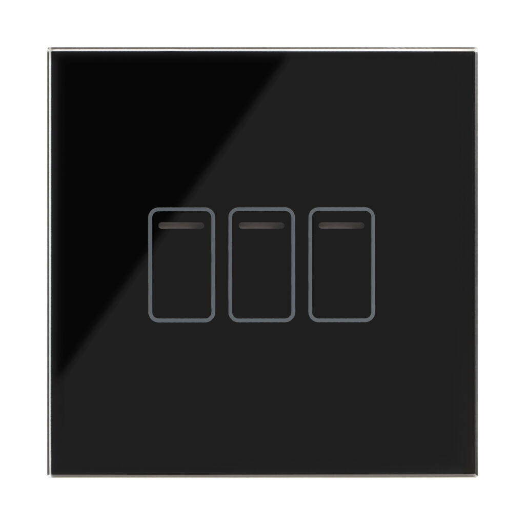 Retrotouch Crystal 01410 3 Gang 1 Way Touch Switch Black Glass