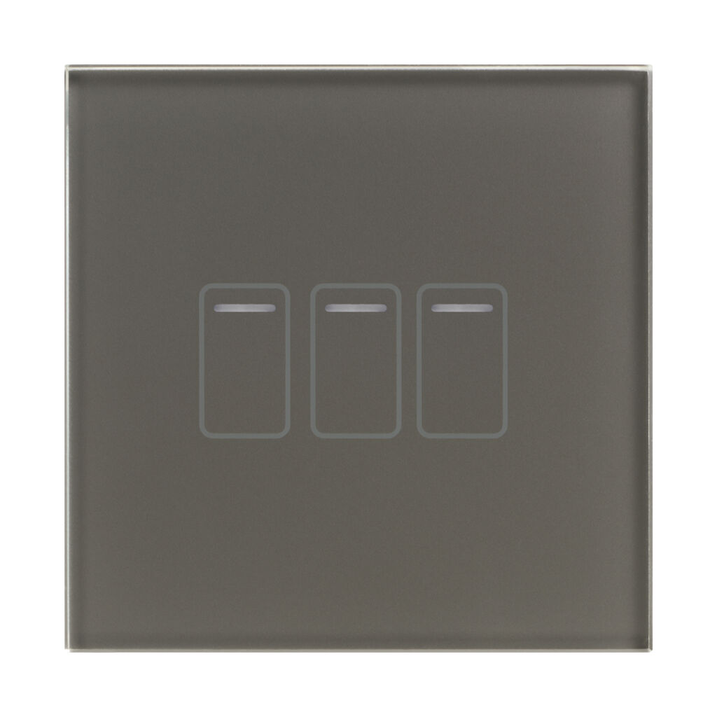 Crystal 01416 3 Gang 1 Way Touch Switch Grey Glass