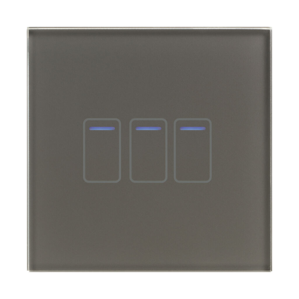 Retrotouch Crystal 01416 3 Gang 1 Way Touch Switch Grey Glass