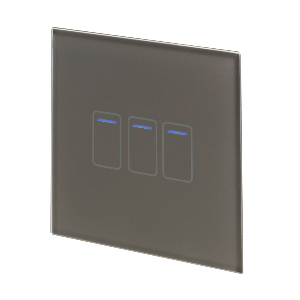01416 3 Gang 1 Way Touch Switch Grey Glass