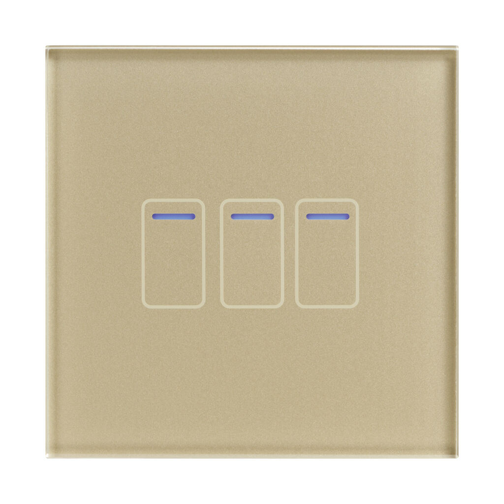 Retrotouch Crystal 01422 3 Gang 1 Way Touch Switch Brass Glass