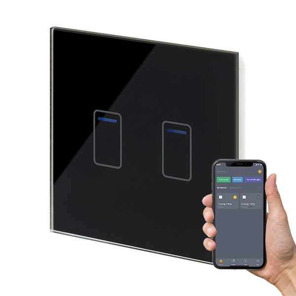 01454 Wi-Fi Smart 2 Gang Touch Switch Black Glass