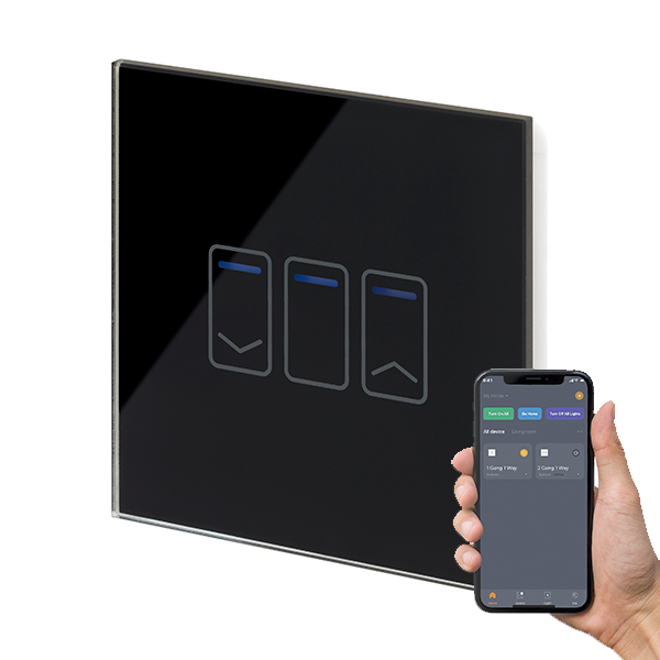 Retrotouch Crystal+ 01481 Wi-Fi Smart 1 Gang Touch Dimmable Switch Black Glass
