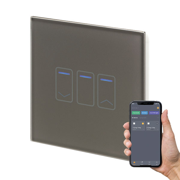 Retrotouch Crystal+ 01482 Wi-Fi Smart 1 Gang Touch Dimmable Switch Grey Glass