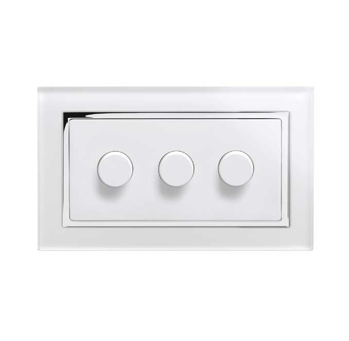 Retrotouch 02080-SM Crystal CT 3 Gang Rotary LED Dimmer 2 Way White