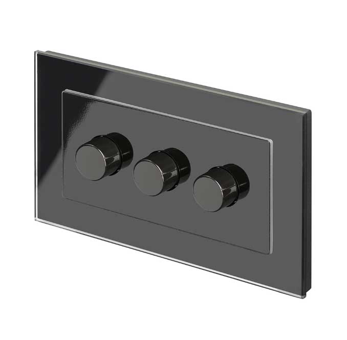 Retrotouch 02083 Crystal 3 Gang Rotary LED Dimmer 2 Way Black