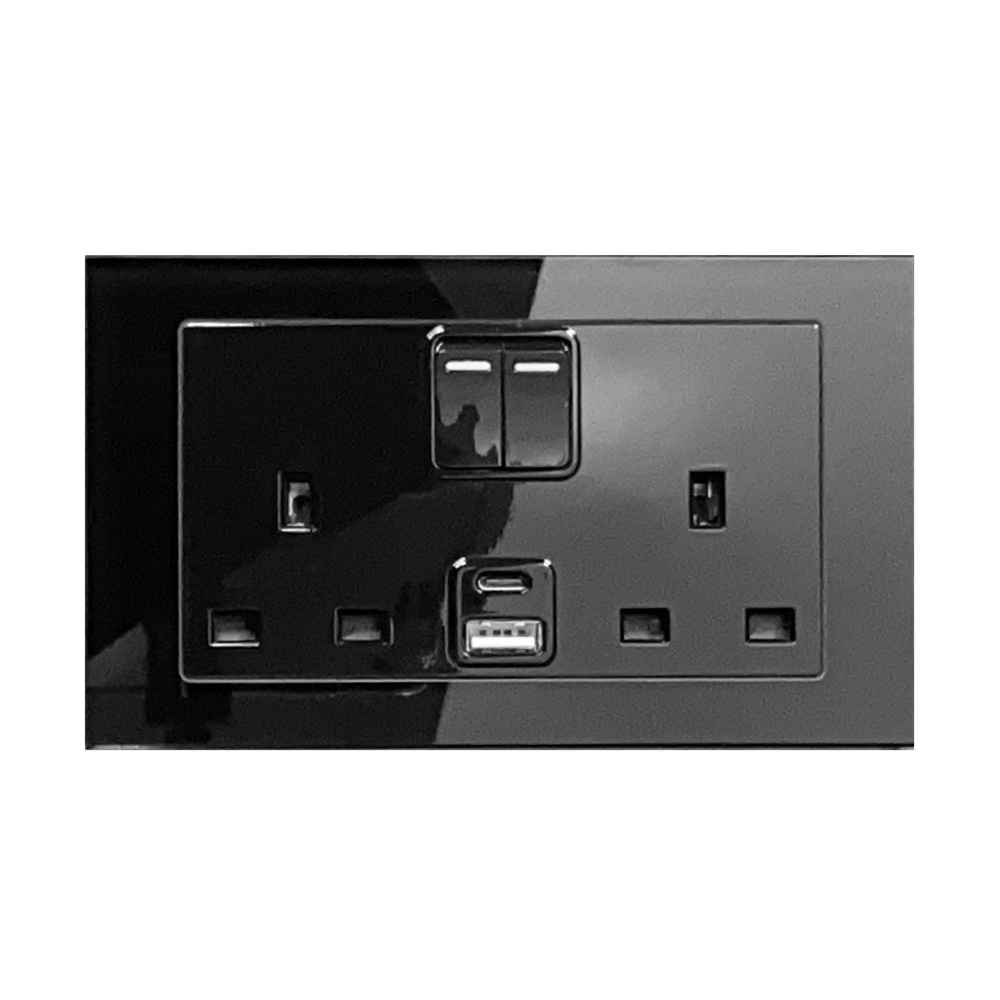 13A DP Double Plug Socket 3.1A USB C Type Black PG