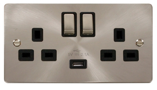 Scolmore Click Define FPBS570BK Ingot 2 Gang 13A SP Ingot Switched Socket with 2.1A USB Insert Black