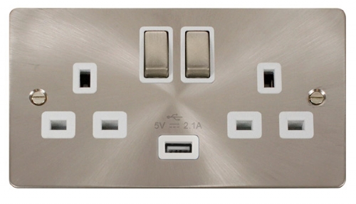 Scolmore Click Define FPBS570WH Ingot 2 Gang 13A SP Ingot Switched Socket with 2.1A USB Insert White