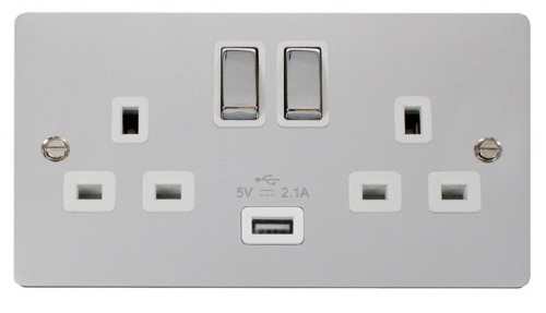 Scolmore Click Define FPCH570WH Ingot 2 Gang 13A SP Ingot Switched Socket with 2.1A USB Insert White