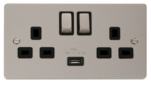 Scolmore Click Define FPPN570BK Ingot 2 Gang 13A SP Ingot Switched Socket with 2.1A USB Insert Black