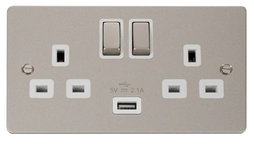 Scolmore Click Define FPPN570WH Ingot 2 Gang 13A SP Ingot Switched Socket with 2.1A USB Insert White
