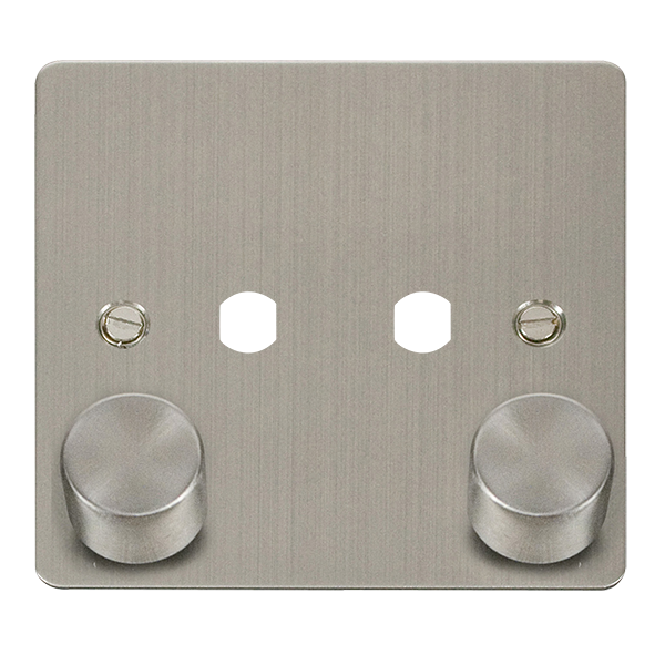 Scolmore Click Define FPSS152PL Stainless Steel 2 Gang Dimmer Plate and Knob
