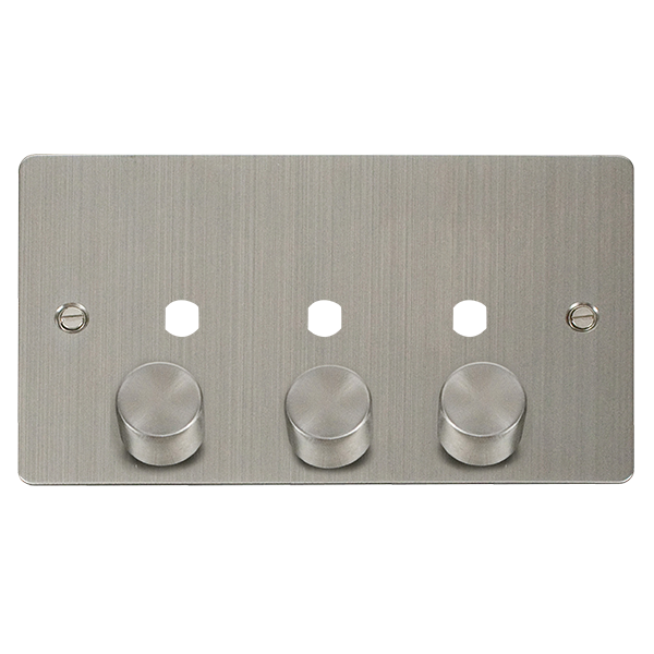 Scolmore Click Define FPSS153PL Stainless Steel 3 Gang Dimmer Plate and Knob
