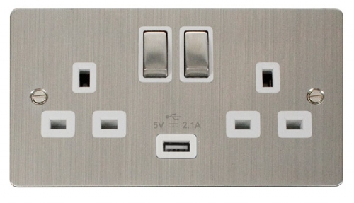 Scolmore Click Define FPSS570WH Ingot 2 Gang 13A SP Ingot Switched Socket with 2.1A USB Insert White