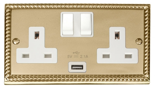 Scolmore Click Deco GCBR770WH 2 Gang 13A Switched Socket Outlet with 2.1A USB Insert White