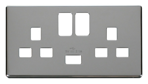 Scolmore Click Definity SCP470CH 2 Gang 13A Switched Socket with USB Cover Plate Polished Chrome