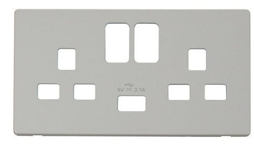 Scolmore Click Definity SCP470PW 2 Gang 13A Switched Socket with USB Cover Plate Polar White