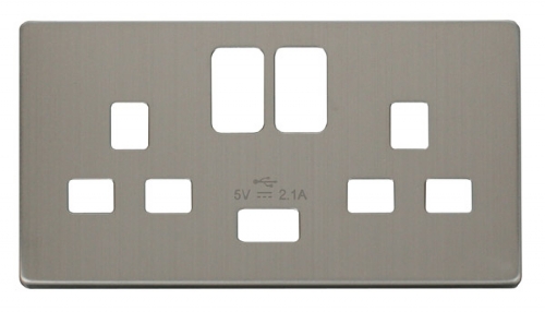 Scolmore Click Definity SCP470SS 2 Gang 13A Switched Socket with USB Cover Plate Stainless Steel