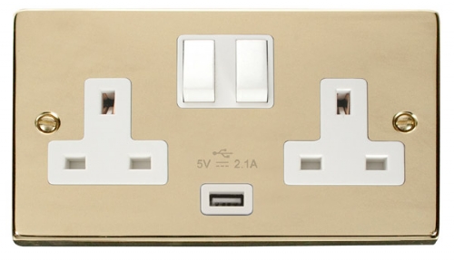 Scolmore Click Deco VPBR770WH 2 Gang 13A Switched Socket Outlet with 2.1A USB Insert White