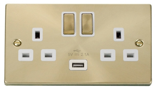 Scolmore Click Deco VPSB570WH 2 Gang 13A Ingot Switched Socket Outlet with 2.1A USB Insert White