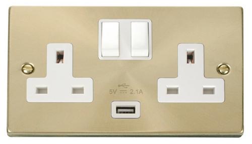 Scolmore Click Deco VPSB770WH 2 Gang 13A Switched Socket Outlet with 2.1A USB Insert White