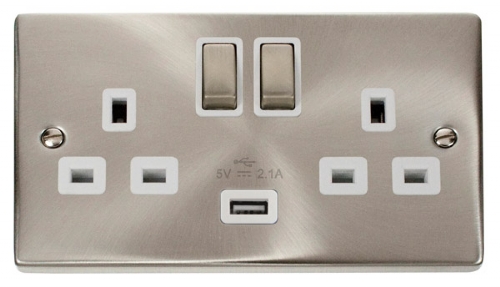 Scolmore Click Deco VPSC570WH 2 Gang 13A SP Ingot Switched Socket Outlet with 2.1A USB Insert White
