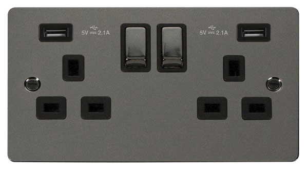 Click Define FPBN580BK Ingot 2 Gang 13A Ingot Switched Socket with 2 x 2.1A USB Insert Black